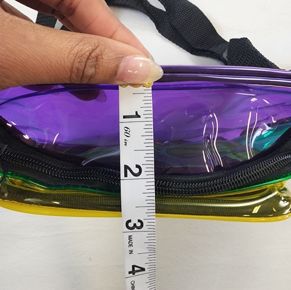 New Orleans Mardi Gras Holographic Fanny Pack 2 Zipper Front Translucent Color - Picture 6 of 12